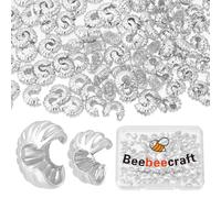 Beebeecraft 1 Box 160Pcs Gold Crimp Bead Covers 925 Sterling Silver Plated 2 Size Half Round Open Crimp Beads End Tip for DIY Jewellery Makings