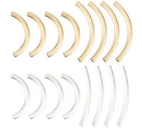Beebeecraft 1 Box 16Pcs 2 Sizes 2 Colors Tube Beads 24K Gold & Sterling Silver Plated Smooth Curved Column Noodle Loose Spacer Beads for DIY Bracelet Necklace Jewellery Making Hole: 4mm