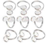 Beebeecraft 1 Box 16Pcs Adjustable Blank Rings 201 Stainless Steel Double Blank Cabochon RingsFinger Rings 8mm Open Cuff Enamel Settings for Women Men Ring Making