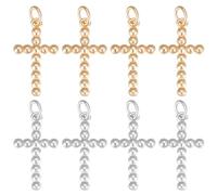 Beebeecraft 1 Box 16Pcs Crucifix Charms 18K Gold & Platinum Plated with Spherical Beads Cross Religion Charms with Jumping Ring for Jewelry Making Necklace Bracelet DIY Crafts