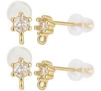 Beebeecraft 1 Box 16Pcs Cubic Zirconia Earring Findings 18K Gold Plated Stud Post Earring with Loop and Ear Nuts for Dangle Jewelry Making DIY Crafts