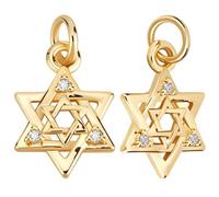Beebeecraft 1 Box 16Pcs Small Star of David Charms 18K Gold Plated Jewish Star Charms Hollow Six-pointed Star Charms with Cubic Zirconia Side Jump Ring for Jewellery Making Diy Bracelets Necklace