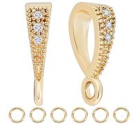 Beebeecraft 1 Box 16Pcs Snap on Bails 14K Gold Plated Cubic Zirconia Drop Pinch Clip Bail Clasp Connectors Pendant Charm with Loop and 20Pcs Jump Ring for DIY Necklace Jewellery Making