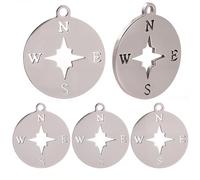 Beebeecraft 1 Box 16Pcs Stainless Steel Compass Charms 0.67x0.6 Inch Small Flat Round Hollow Anchor Sea Silver Nautical Charms for jewellery Making Earrings Bracelet Necklace Crafts (Hole: 1.4mm)