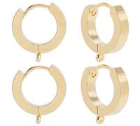 Beebeecraft 1 Box 16Pcs Stainless Steel Leverback Earring Findings 24K Gold Plated Round Huggie Hoop Earring French Wire Ear Hooks with Loops for Jewelry Making DIY Crafts Accessories, 13x15mm