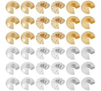 Beebeecraft 1 Box 180Pcs Crimp Beads Covers 24K Gold & Sterling Silver Plated Brass Half Round Open 3 Styles Crimp Bead Knot Covers for DIY Crafts Jewelry Makings