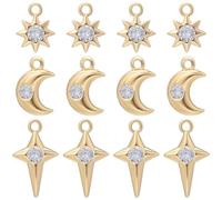 Beebeecraft 1 Box 18Pcs 3 Style Celestial Charms 18K Gold Plated Cubic Zirconia Sun Moon Star Pendants Charm Craft Supplies for DIY Jewellery Making (10/14/8.5mm)