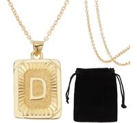 Beebeecraft 1 Box 1Pc Alphabet D Necklaces for Men Women 18K Gold Plated Brass Initial Letters Necklaces with Rectangle Velvet Pouches for Men Women