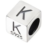 Beebeecraft 1 Box 1Pc Cube Letter Beads Sterling Silver K Alphabet Beads for DIY Friendship Bracelet Jewellery Making