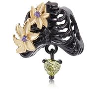 Beebeecraft 1 Box 1Pc Cubic Zircon Skull Charms 925 Sterling Silver with Enamel Black Flower Charms Beads with 2Pcs Silver Polishing Cloth for Halloween Fits European Snake Chain Bracelets