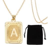 Beebeecraft 1 Box 1Pc Initial Letters A Necklaces 18K Gold Plated Brass Letter Pendants with 1Pc Cable Chain Necklaces and Rectangle Velvet Pouches for Men Women