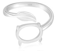 Beebeecraft 1 Box 1Pc Leaf Open Cuff Ring Findings Rhodium Plated 925 Sterling Silver 10mm Ring Blanks Oval Prong Settings for Jewellery Making DIY Craft
