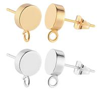 Beebeecraft 1 Box 2 Color 20Pcs Flat Round Stud Earrings with Loop 8mm 18K Gold & 925 Sterling Silver Plated Brass Earring Posts Findings with 20Pcs Butterfly Ear Nuts for Jewelry Making