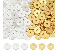Beebeecraft 1 Box 200Pcs 2 Colors 6mm Flat Round Spacer Beads 925 Sterling Silver Plated Brass Heishi Disc Spacer Beads for Summer Stackable Bracelet Necklace Jewelry Making (Hole: 1.5mm)
