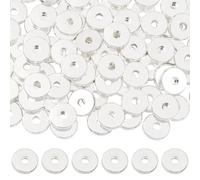 Beebeecraft 1 Box 200Pcs 6mm Flat Round Spacer Beads 925 Sterling Silver Plated Brass Heishi Disc Spacer Beads for Summer Stackable Bracelet Necklace Jewelry Making (Hole: 1.5mm)
