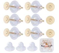 Beebeecraft 1 Box 200Pcs Blank Earring Posts 4mm Small 18K Gold Plated Brass Flat Pad Earrings Posts and Backs with 200Pcs Ear Nuts for DIY Jewellery Making Crafts
