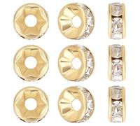 Beebeecraft 1 Box 200Pcs Cubic Zirconia Beads 14K Gold Plated Flat Round Metal Spacer Beads 6mm for Jewelry Making Bracelet DIY