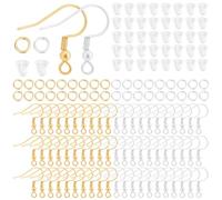 Beebeecraft 1 Box 200Pcs Earring Hooks Finding Kit Real 18K Gold Plated 925 Sterling Silver Plated 304 Stainless Steel Metal Jump Rings Plastic Ear Nuts Supplies Kits for DIY Jewelry Making Earrings