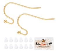 Beebeecraft 1 Box 200Pcs French Earring Hooks 18K Gold Plated Fish Hook Ear Wires Kit with Plastic Ear Nuts for DIY Women Earring Jewellery Making
