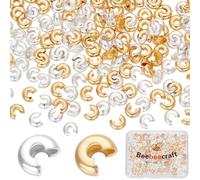 Beebeecraft 1 Box 200Pcs Small Crimp Bead Covers 24K Gold&925 Sterling Silver Plated 5x5mm Open Half Round Crimping Knot Cover Spacer Beads End Tips for Jewelry Making Beading DIY Crafts Bracelets