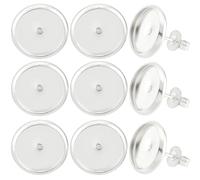 Beebeecraft 1 Box 20Pcs 10mm Cabochon Earring Blanks 925 Sterling Silver Plated Flat Round Bezel Tray Post Cup Stud Earring Findings with 20Pcs Ear Nuts for DIY Jewellery Dangle Earring Making