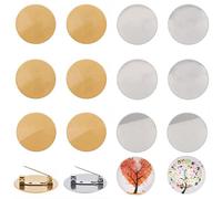 Beebeecraft 1 Box 20Pcs 18K Gold Plated 304 Stainless Steel Brooch Clasps Pin Disk Base Disc Blank Thicken Cabochon Trays for Badge DIY Jewelry Craft Making Decoration Accessories (Gold, Silver)