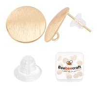 Beebeecraft 1 Box 20Pcs 18K Gold Plated Flat Round Earring Findings Circle Disc Earring Posts Loop and Clear Earring Backs for DIY Earring Jewelry Making