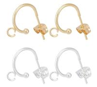 Beebeecraft 1 Box 20Pcs 2 Color Half Hoop Stud Earring Findings 24K Gold Plated Stainless Steel C Shape Earring Hooks French Ear Wire with Loop and 20Pcs Ear Nuts for DIY Jewellery Making