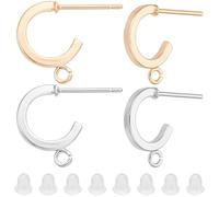 Beebeecraft 1 Box 20Pcs 2 Colors Half Hoop Earring Findings 18K Gold Plated Open Dangle C Shaped Stud Earrings with Loop 20Pcs Plastic Ear Nuts for Jewellery Making DIY Craft Gifts Accessories