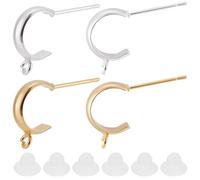 Beebeecraft 1 Box 20Pcs 2 Colors Half Hoop Earring Findings 18K Gold Plated Round Open Dangle Earrings 20Pcs Plastic Ear Nuts Silver Earring Hooks for Jewellery Making DIY Gifts Accessories