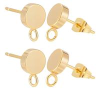 Beebeecraft 1 Box 20Pcs 7mm Real 18K Gold Plated Flat Round Earring Posts Brass Earring Studs Small Dot Disc Post with Loop and Butterfly Earring Backs Stud Earring Findings for Jewelry Making DIY