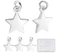 Beebeecraft 1 Box 20Pcs 925 Sterling Silver Plated Star Charms Metal Pentagram Five-Pointed Dangle Pendants Mini Stars Charms with Jump Rings for Jewelry Making Necklaces Earrings Gifts DIY Crafts