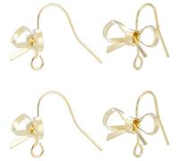 Beebeecraft 1 Box 20Pcs Bowknot Earring Hooks 14K Gold Plated Brass Bow Tie Earring Findings Fish Hook Ear Wires with 925 Sterling Silver Pin for Jewellery Making Diy Ear Craft Accessories Supplies