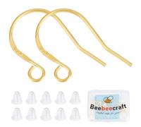 Beebeecraft 1 Box 20Pcs Earring Hooks 18K Gold Plated Sterling Silver French Earring Hooks Ear Wires Earwire Connectors with 50Pcs Clear Rubber Earring Backs for DIY Jewellery Earring Making