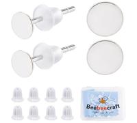 Beebeecraft 1 Box 20Pcs Flat Pad Stud Earring Settings 925 Sterling Silver Earring Cabochon Settings with 50pcs Ear Nuts and 1Pc Silver Polishing Cloth for DIY Jewellery Making Kit (Tray: 5mm)