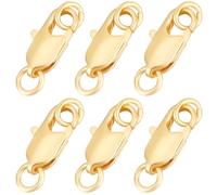 Beebeecraft 1 Box 20Pcs Gold Lobster Claw Clasps Real 18K Gold Plated Brass Small Lobster Clasps with Jump Ring Rectangle Trigger Lobster Connector for Jewelry Making Supplies DIY Crafts 10.5x5x2.5mm