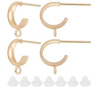 Beebeecraft 1 Box 20Pcs Half Hoop Earring Findings 18K Gold Plated Brass Huggie Earrings with Loop and 40Pcs Ear Nuts for DIY Jewellery Dangle Earring Making