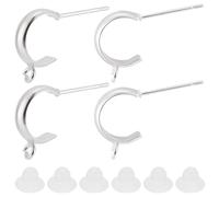 Beebeecraft 1 Box 20Pcs Half Hoop Earring Findings 925 Sterling Silver Plated Round Open Dangle Earrings and 20Pcs Plastic Ear Nuts Earring Hooks for Jewellery Making DIY Gifts Accessories