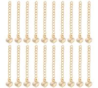 Beebeecraft 1 Box 20Pcs Heart Chain Extender Necklace End Chains Real 18K Gold Plated Brass Heart Shaped Charm 5.2cm Craft Cable Chain Extenders for Jewelry Making Necklaces Bracelets DIY Crafts