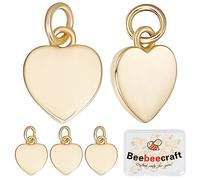 Beebeecraft 1 Box 20Pcs Heart Charms 18K Gold Plated Love Pendant Dangle Charms with Jump Rings for DIY Necklace Bracelet Valentine's day charms Jewelry Making
