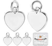 Beebeecraft 1 Box 20Pcs Heart Charms 925 Sterling Silver Plated Love Hearts Shape Charm Dangle Pendants with Jump Rings for Jewelry Making Valentine's Day Necklaces Earrings Bracelets DIY Crafts