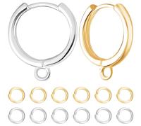 Beebeecraft 1 Box 20Pcs Huggie Hoop Earring Findings 18K Gold & 925 Sterling Silver Plated Brass Lever Back Earring Hook 17x14mm Huggie Earring with Loop for Jewelry Making
