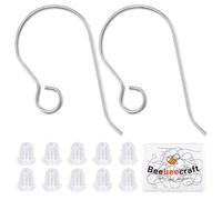 Beebeecraft 1 Box 20Pcs Hypoallergenic Pure Titanium Earring Hooks, Silver Fish Hook Ear Wires Metal Earring Findings with Loop and 20Pcs Ear Nuts for Dangle Jewellery Making DIY Supplies Kits