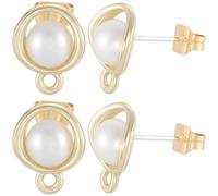 Beebeecraft 1 Box 20Pcs Imitation Pearl Stud Earring Findings Alloy Half Round Shape Ear Studs with 925 Sterling Silver Pin for Women Earrings Jewelry Making