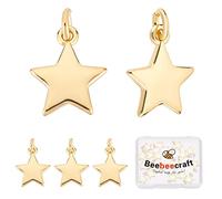 Beebeecraft 1 Box 20Pcs Mini Star Charms 18K Gold Plated Pentagram Dangle Pendants with Jump Ring 10x11mm for DIY Jewellery Making Necklace Bracelet