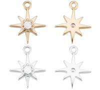 Beebeecraft 1 Box 20Pcs North Star Charms 18K Gold&Platinum Plated Brass Cubic Zirconia Micro Pave Pentagram Pendant Small Stars Charms for Jewelry Making Earrings Bracelets Necklaces DIY Crafts