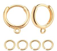 Beebeecraft 1 Box 20Pcs Real 18K Gold Plated Huggie Hoop Earring Hooks Round French Hook Earring Wires with Loop and Jump Rings Dangle Leverback Earring Findings for Jewelry Making Supplies DIY Crafts