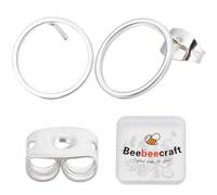 Beebeecraft 1 Box 20Pcs Silver Circle Stud Earrings, 12mm 925 Sterling Silver Plated Brass Hollow Round Earring Posts for Women with Butterfly Ear Nuts Geometry Simple Stud Earring Jewellery Gift