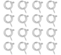 Beebeecraft 1 Box 20Pcs Spring Clasp Ring 925 Sterling Silver Plated Necklace Clasps with Open Ring 7mm Round Spring Closure Findings for Bracelet Necklace Extender Connectors Jewelry Making Repair