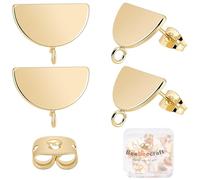 Beebeecraft 1 Box 20Pcs Stud Earring Findings with Loop 18K Gold Plated Brass Half Round Earring Posts for Jewelry Making Supplies Kits